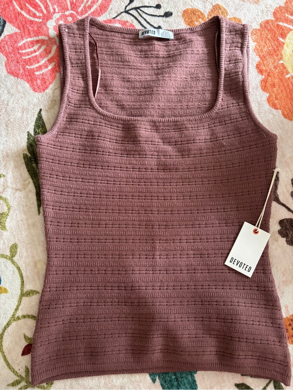 Devoted Brown Knit Tank Top - Sleeveless Square Neck